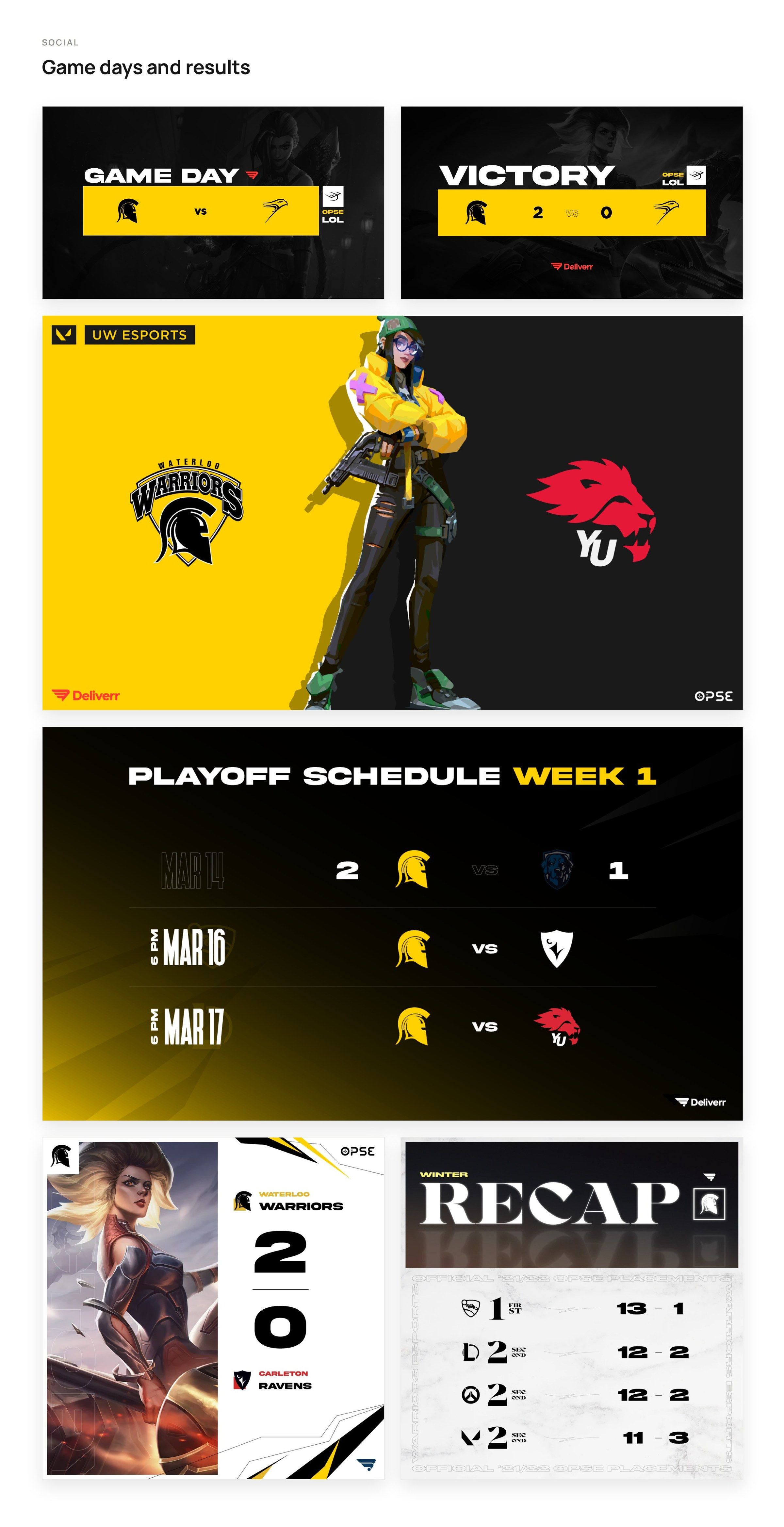 Game day, victory, matchup, playoff schedule, match result and winter recap graphics